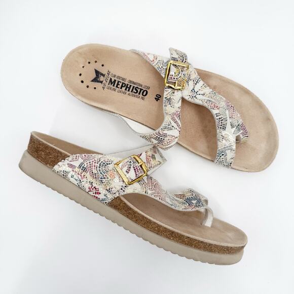Mephisto Helen Sandals Size 40 (10) Pompei Multi Comfort Leather Toe Post Cork - Picture 1 of 15
